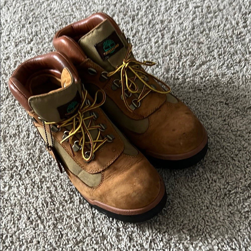 Timberland Brown and Green Boots Rugged Durable Lace-up